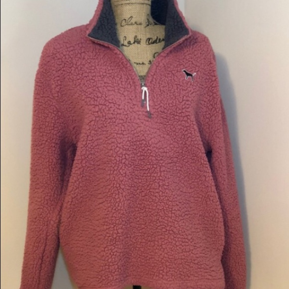 Pink fuzzy quarter zip up